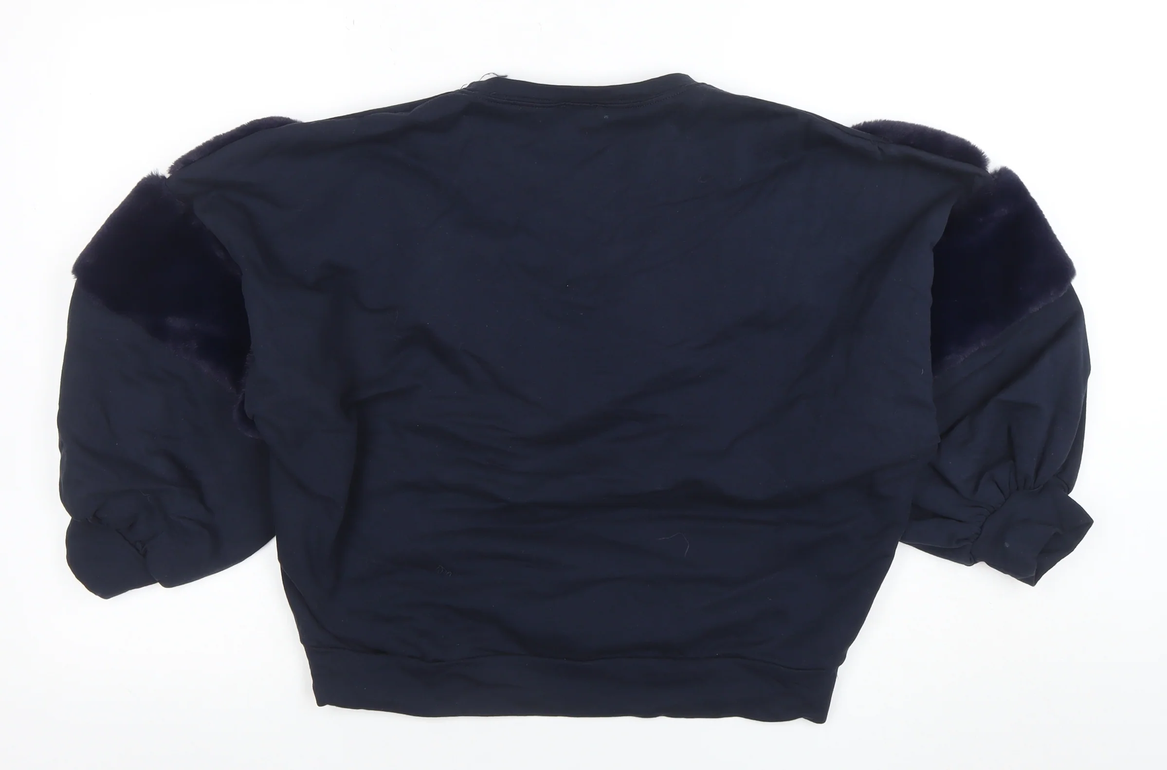 Funky Fun Women Blue Faux Fur Trim Pullover Sweatshirt Size 14 - Image 3