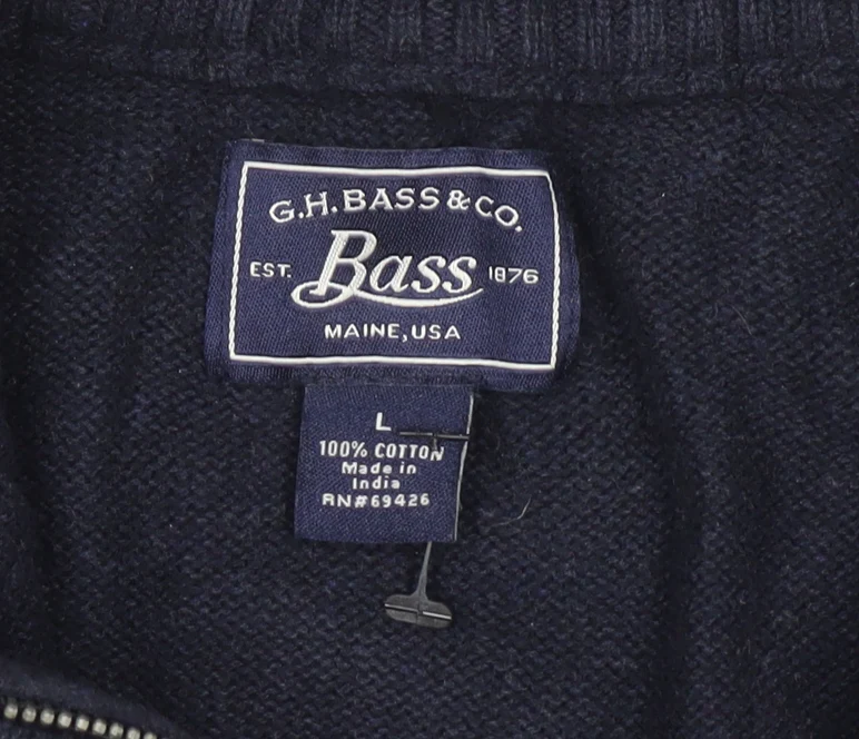 G.H. Bass & Co. Men's Blue Cotton 1/2 Zip Jumper Size L - Image 4