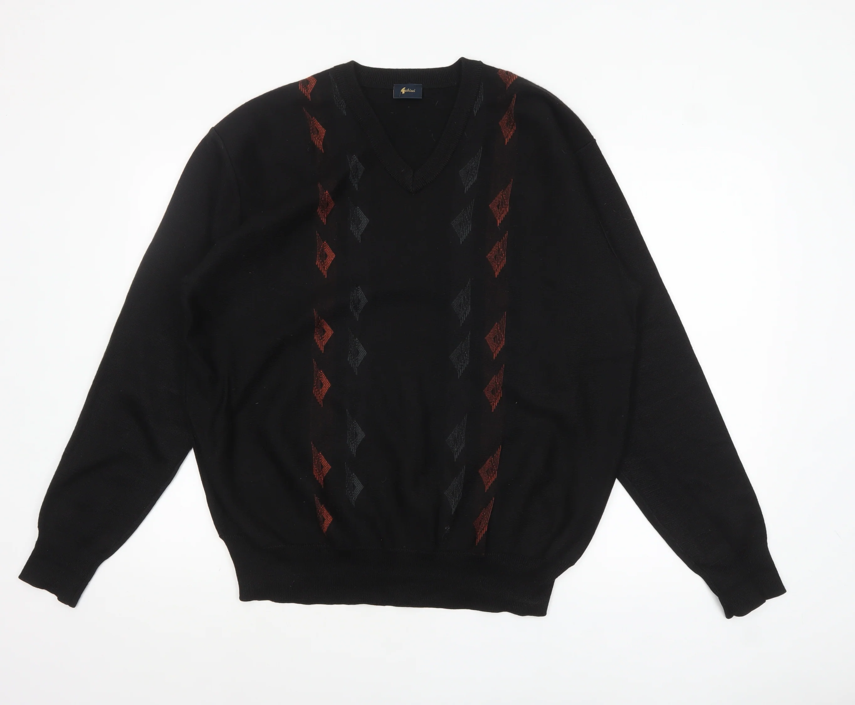 Gabicci Men's Black XL Wool Blend V-Neck Argyle Jumper