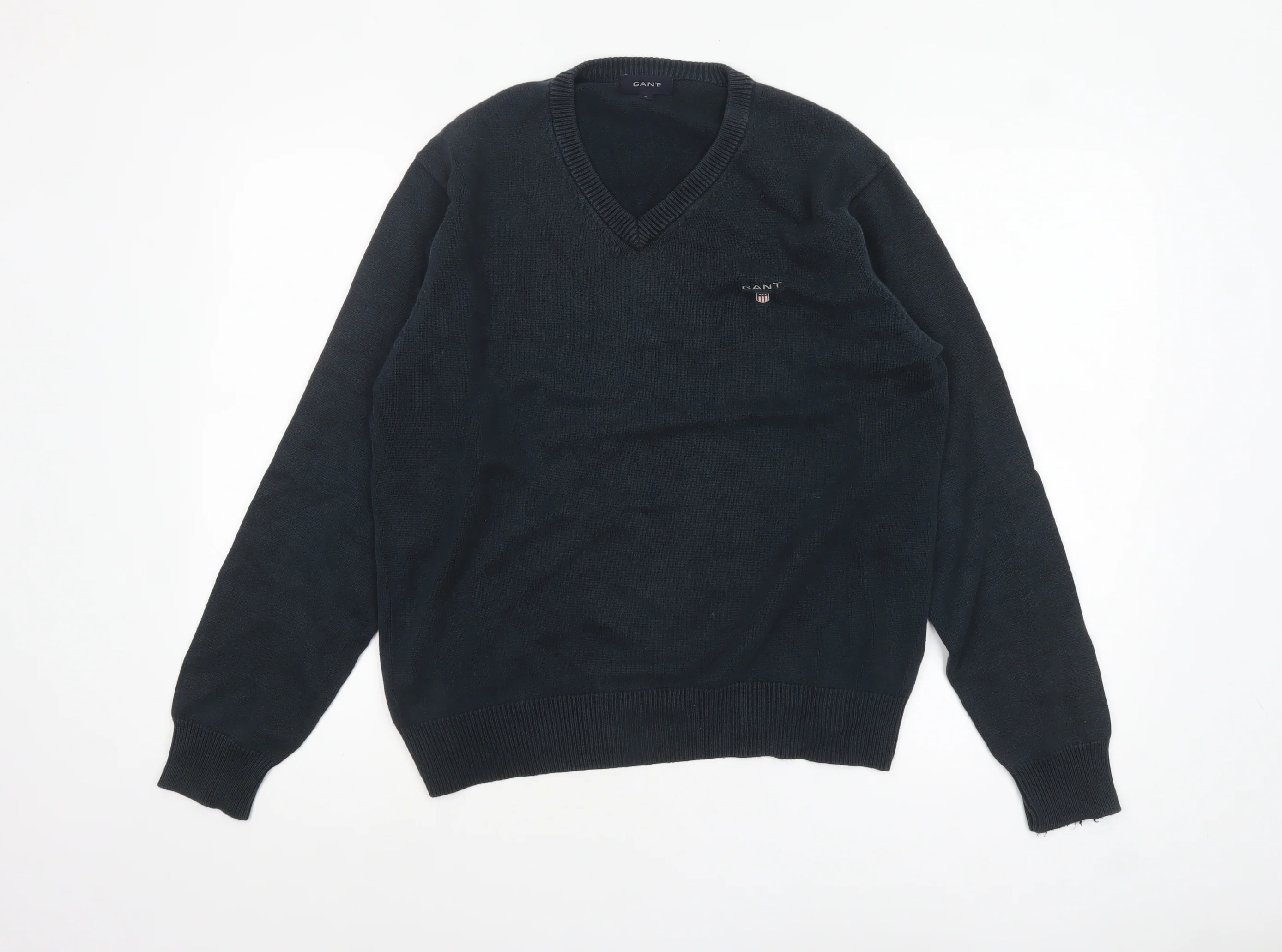 GANT Men's Black Cotton V-Neck Pullover Jumper Size S