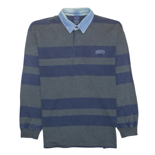 GANT Men's Blue Striped Collared Pullover Sweatshirt L