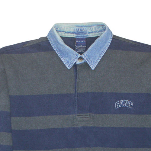 GANT Men's Blue Striped Collared Pullover Sweatshirt L - Image 7