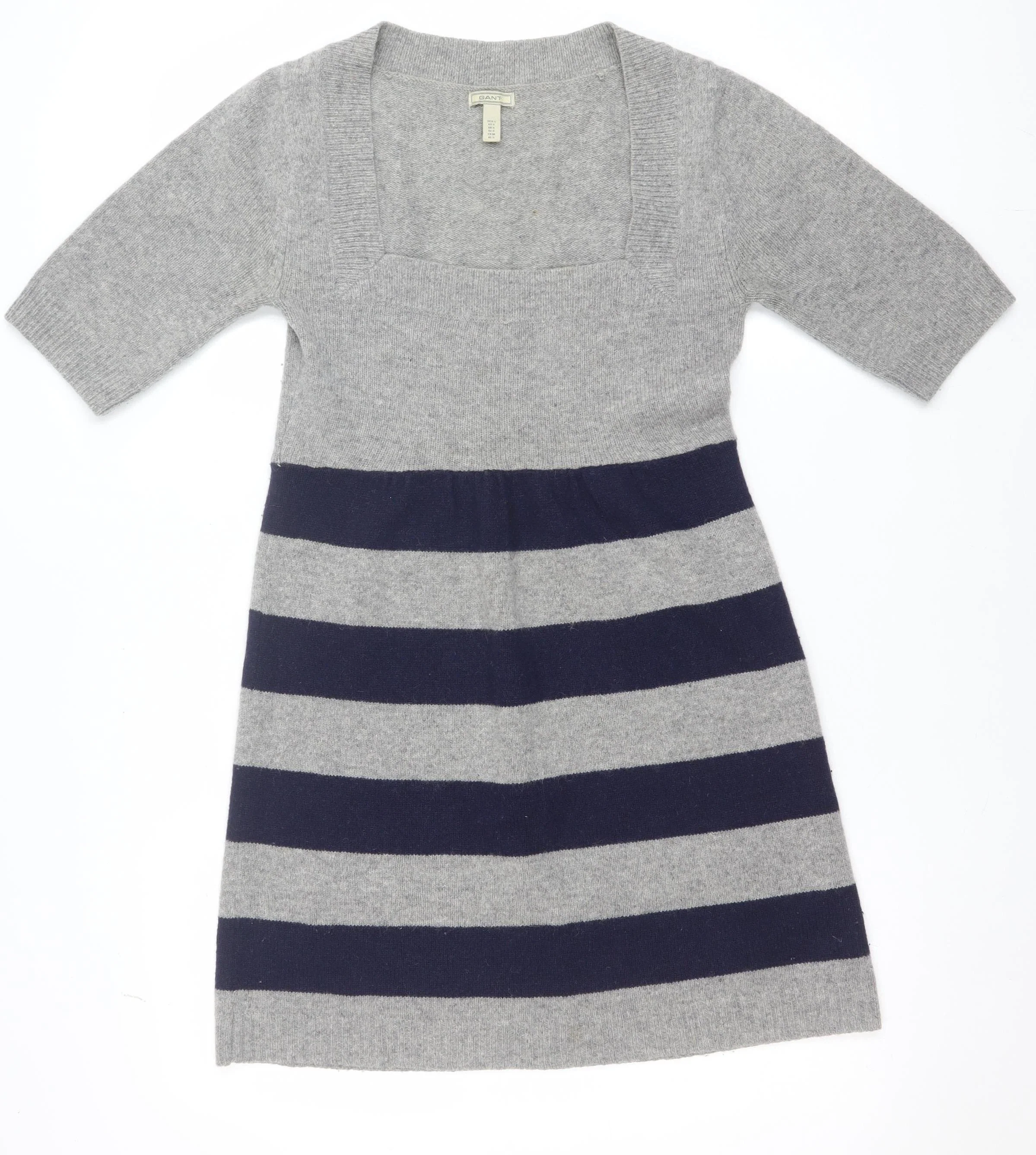GANT Women’s Grey & Navy Striped Wool Blend Short Sleeve Knee Dress Size S