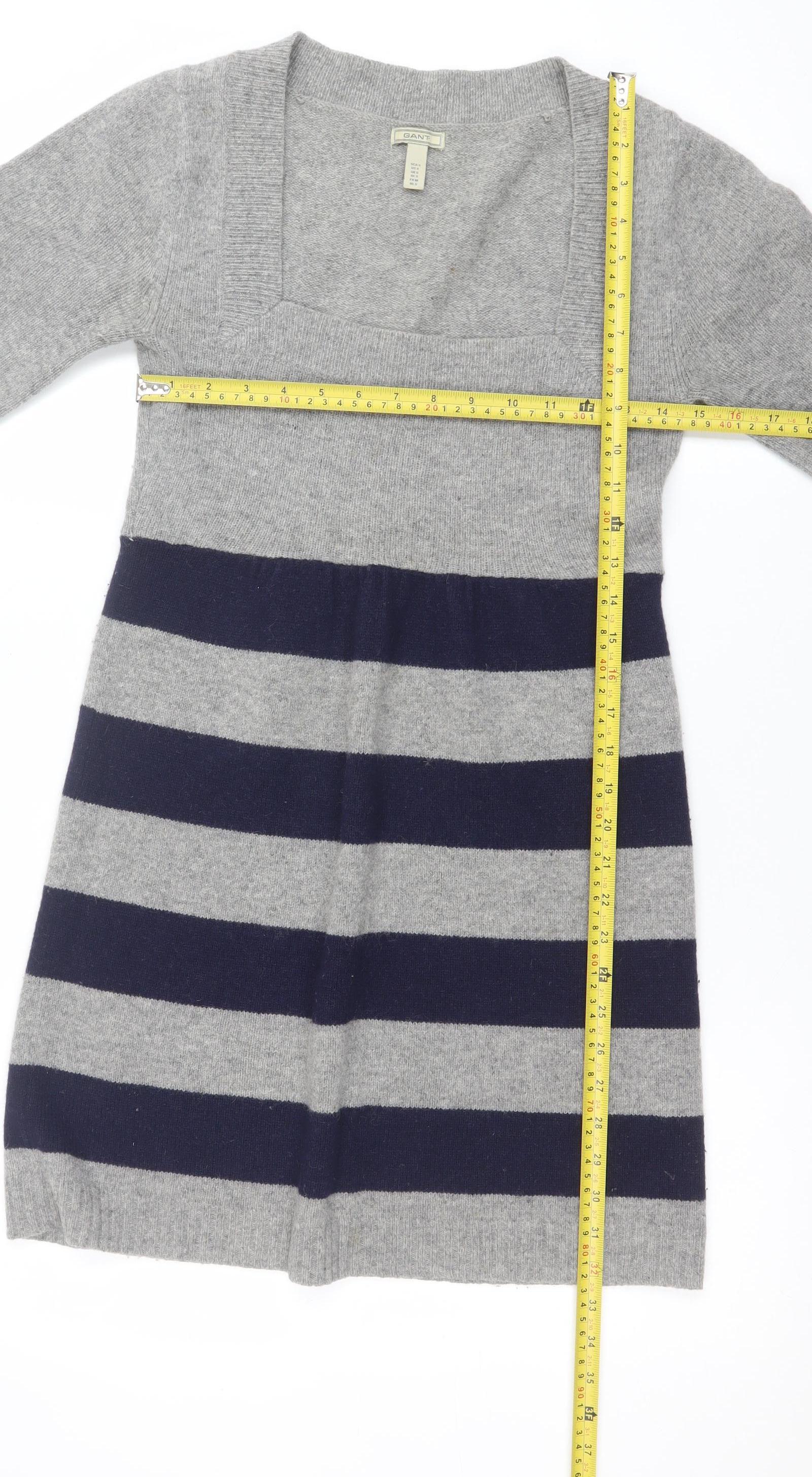 GANT Women’s Grey & Navy Striped Wool Blend Short Sleeve Knee Dress Size S - Image 2