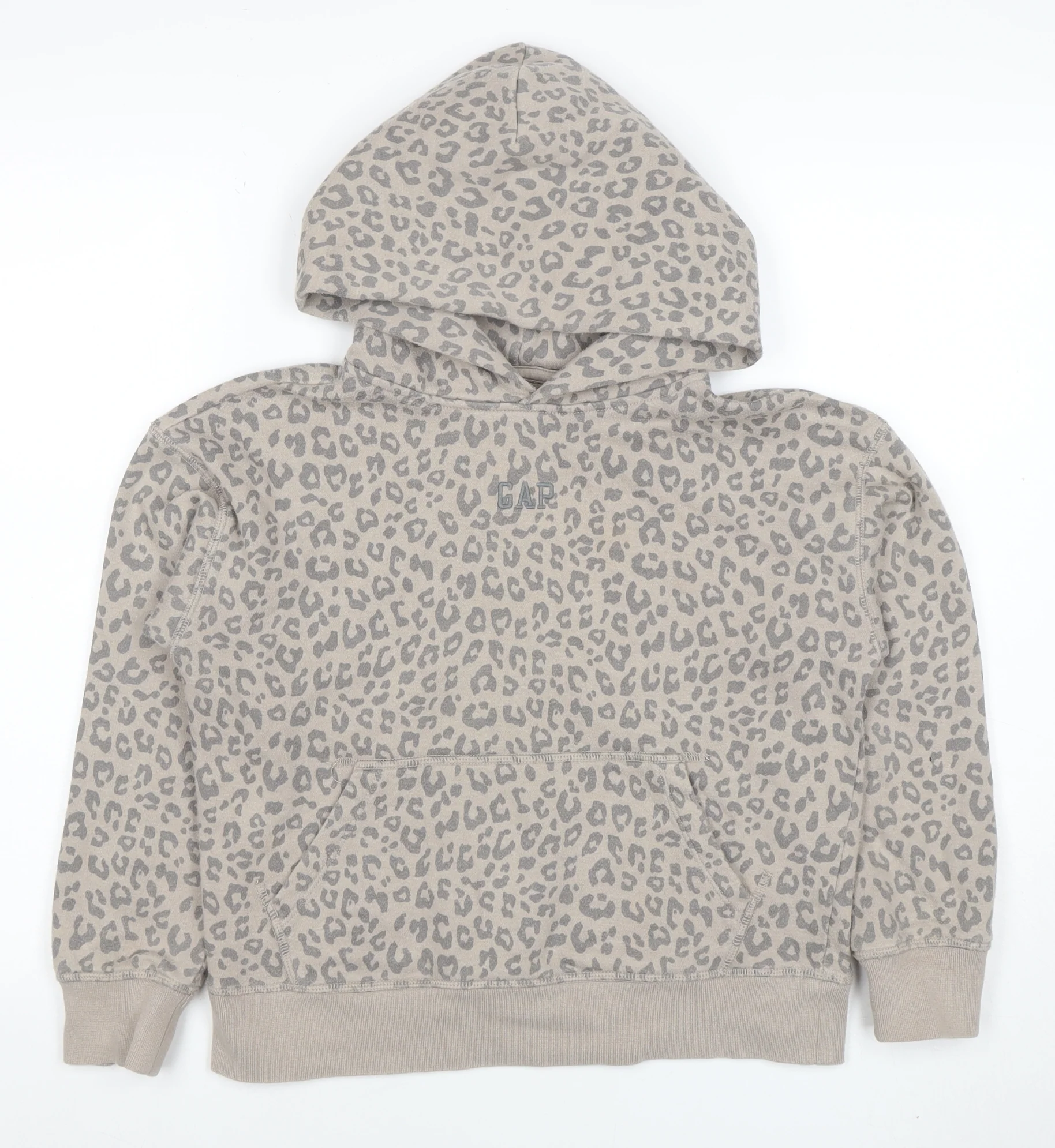 GAP Girls Beige Leopard Print Pullover Hoodie Size 8 Years Cotton Blend