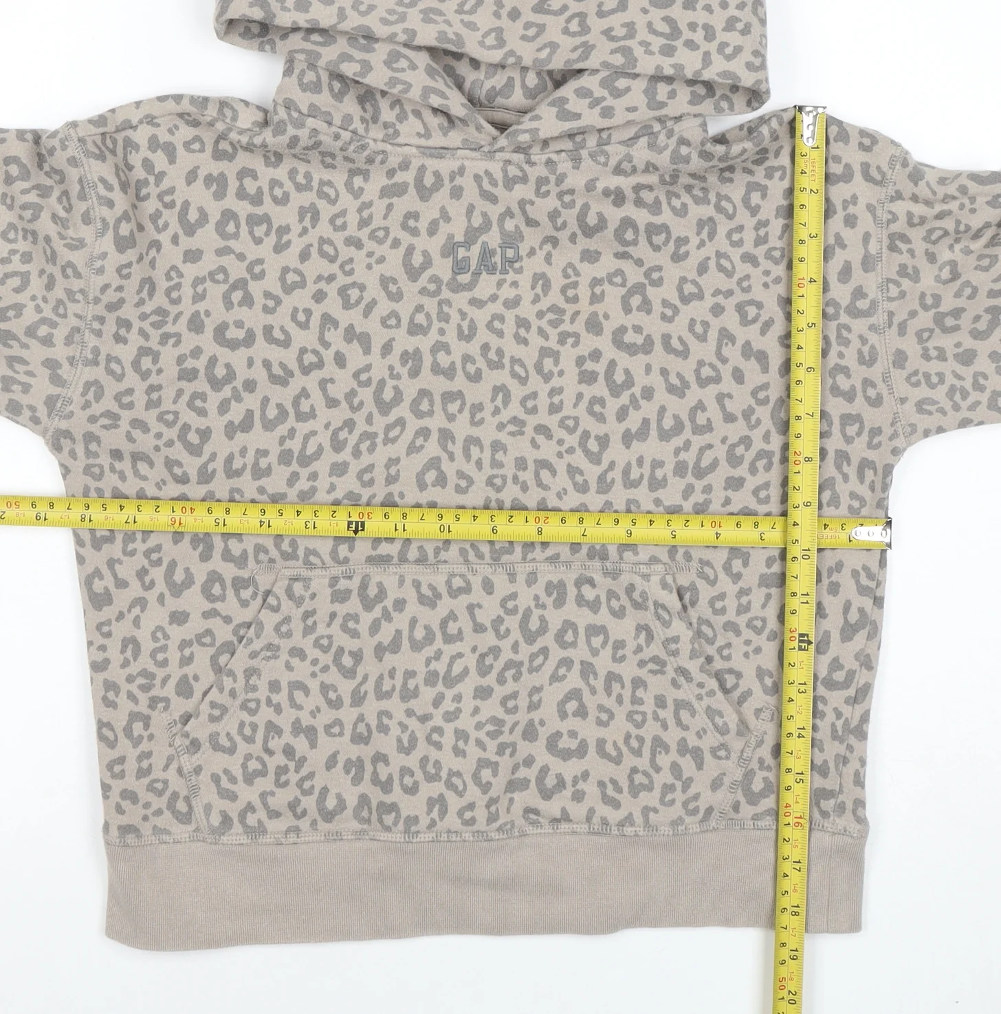 GAP Girls Beige Leopard Print Pullover Hoodie Size 8 Years Cotton Blend - Image 2