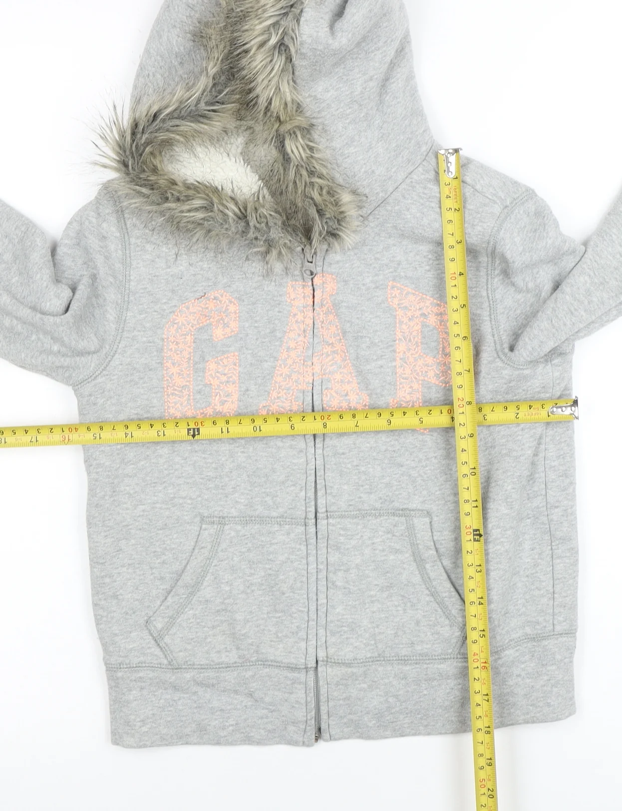 GAP Girls Grey Fur Trim Full Zip Hoodie Size M - Image 2