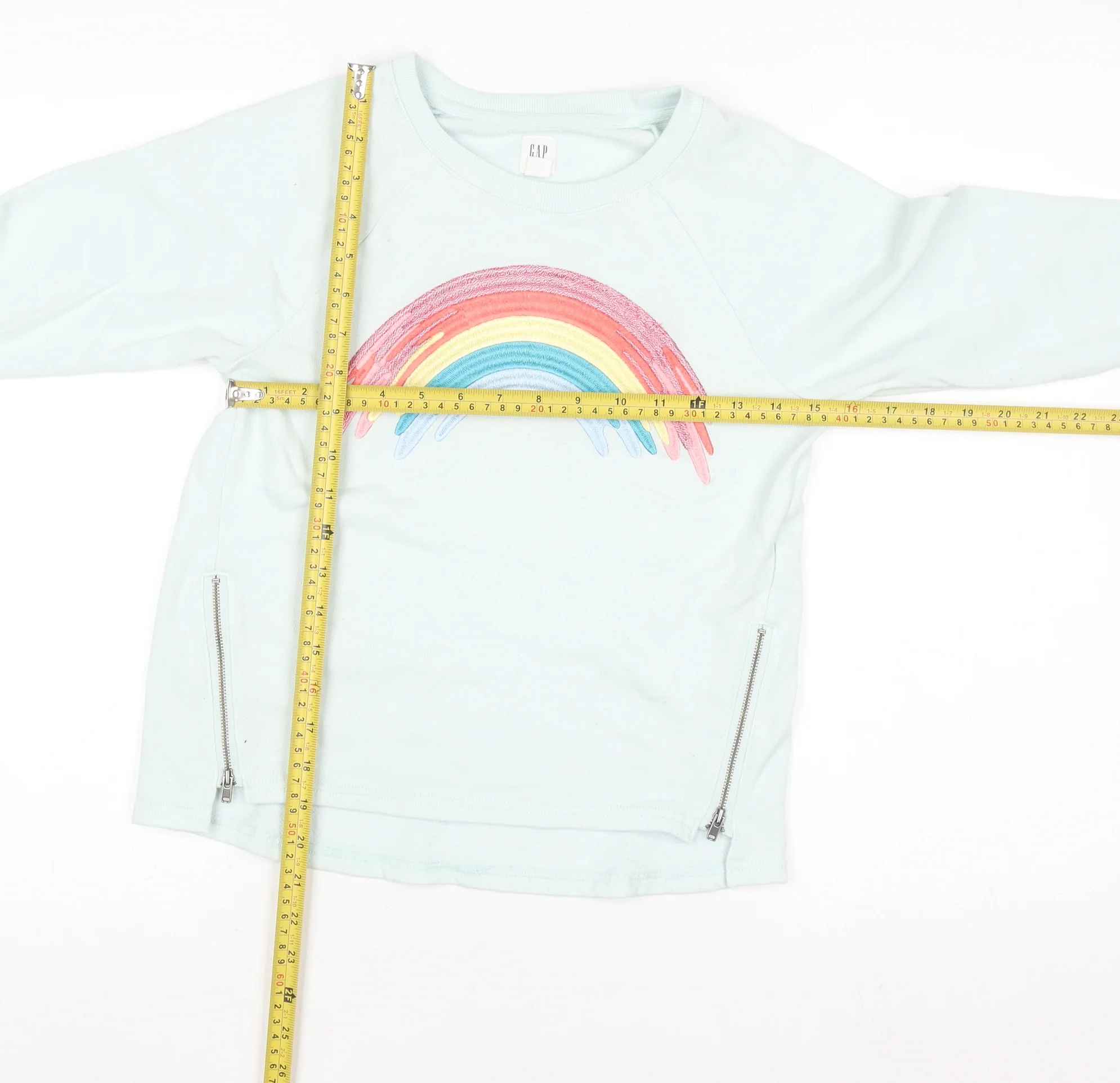 GAP Kids Girls Blue Rainbow Sweatshirt XL 12-13 Years Cotton Blend Zip Detail - Image 2