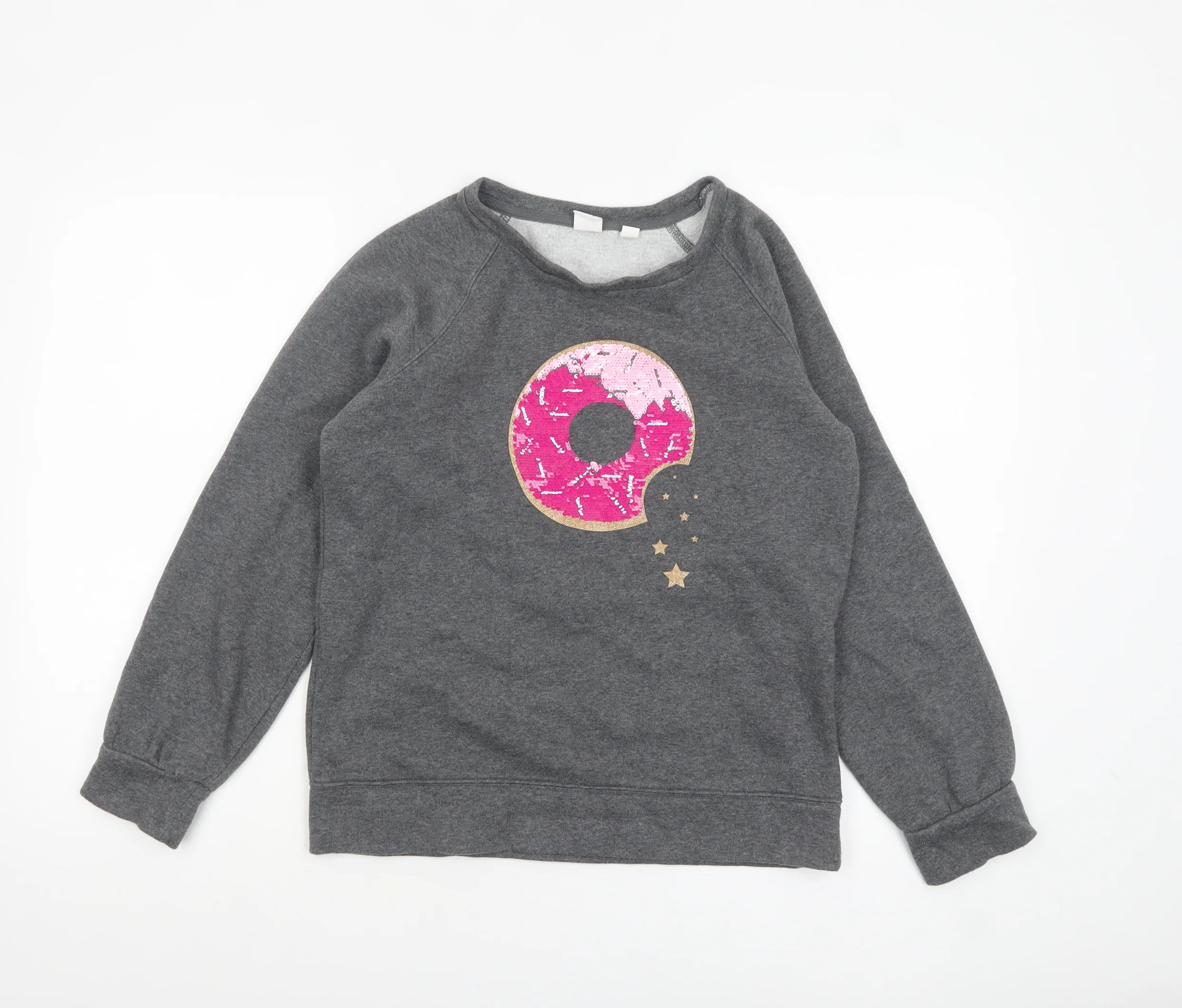 GAP Kids Girls Grey Sequin Donut Sweatshirt 14 Years Pullover Fleece