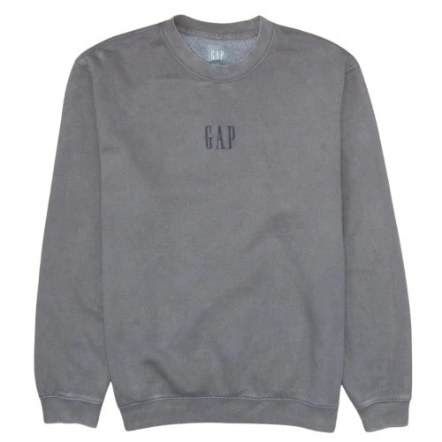 GAP Men Grey Logo Crew Neck Fleece L Pullover Sweatshirt