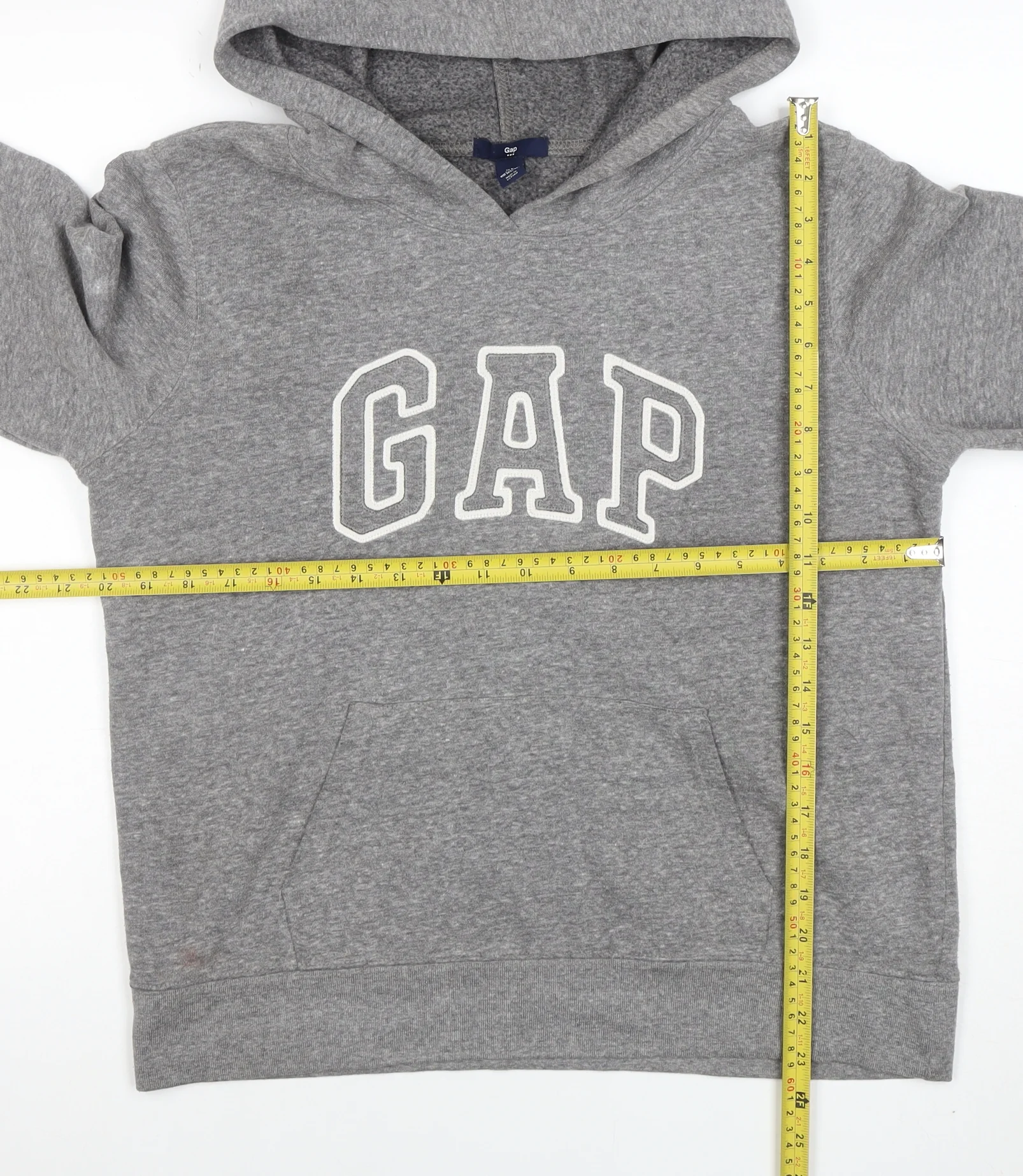GAP Men Grey Pullover Hoodie Medium Logo Graphic Sweatshirt - Image 2