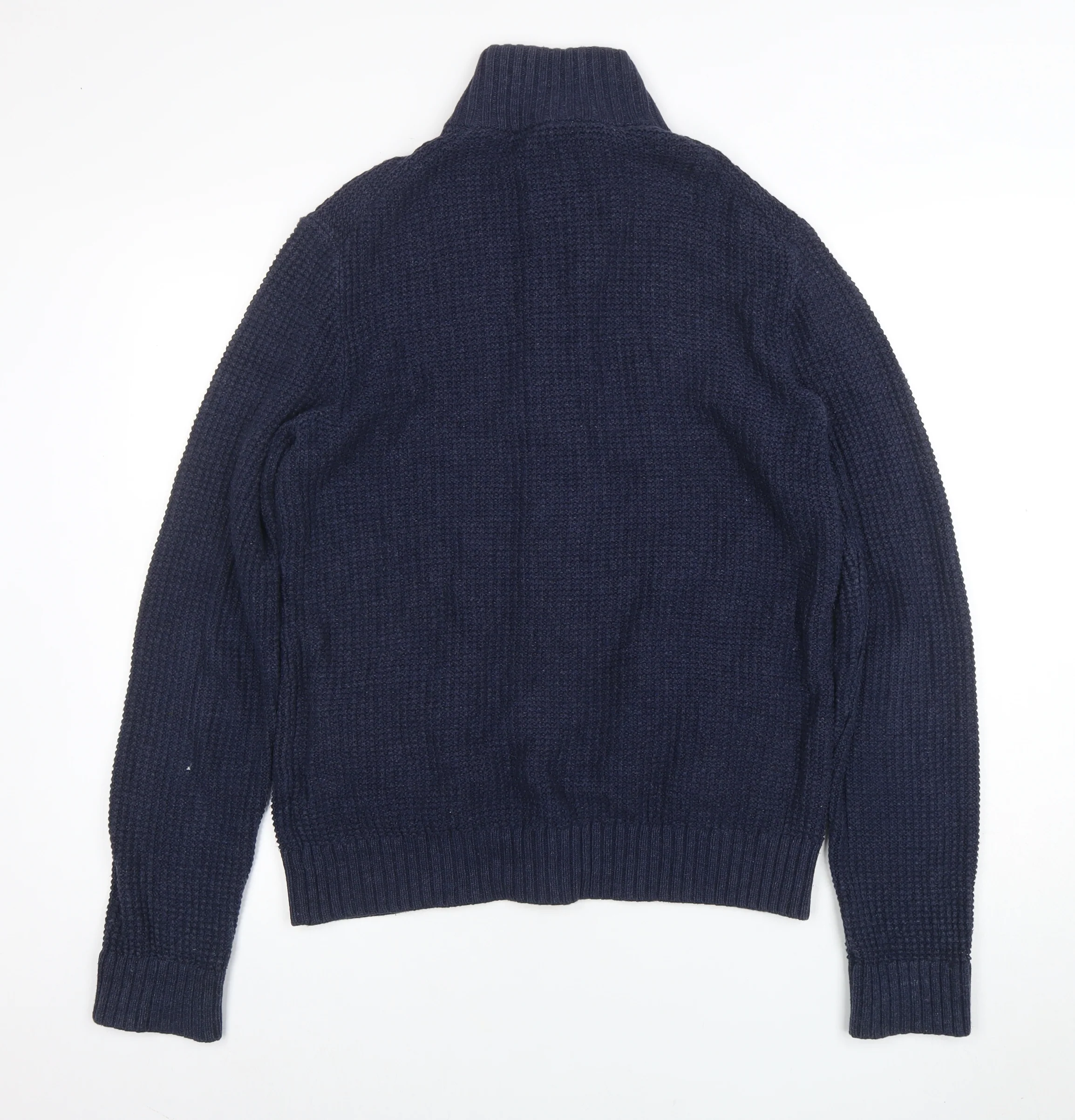 Gap Men’s Blue Cotton Chunky Knit Cardigan M High Neck Button Up - Image 3