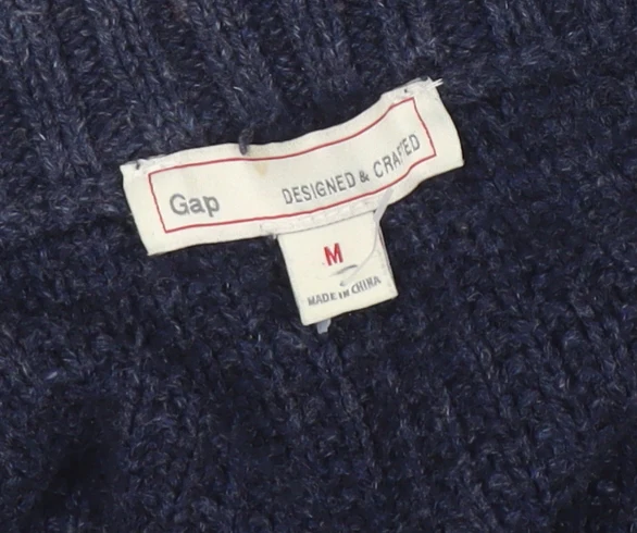 Gap Men’s Blue Cotton Chunky Knit Cardigan M High Neck Button Up - Image 4