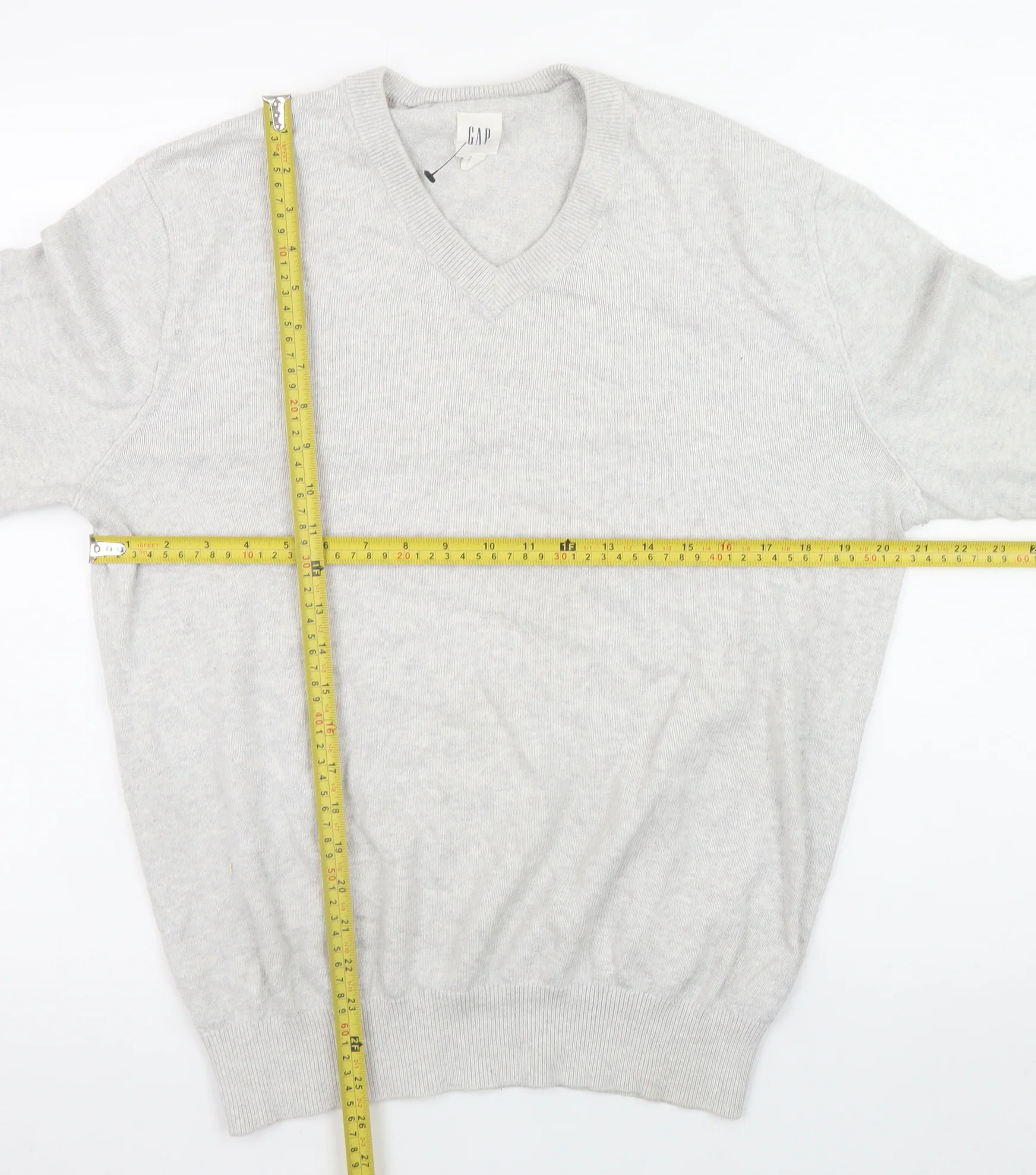 GAP Men’s Grey V-Neck Cotton Blend Pullover Jumper Size M - Image 2