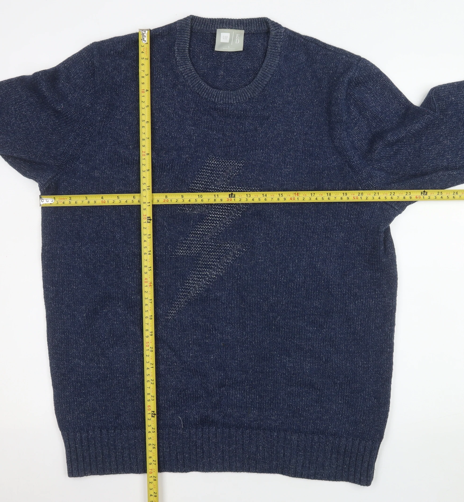 GAP Men's Blue Lightning Crew Neck Cotton Jumper Size L - Image 2