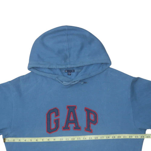 GAP Men's Blue Pullover Hoodie Medium Embroidered Logo Fleece - Image 2