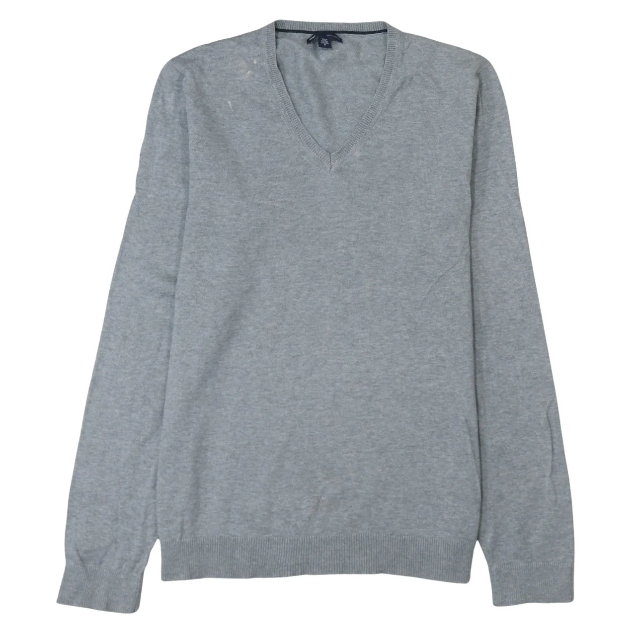 Gap Men's Grey V-Neck Cotton Pullover Jumper Size M