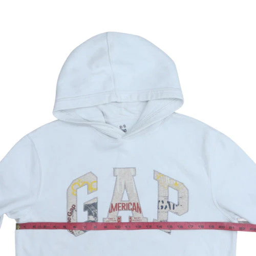 GAP Mens White Pullover Hoodie M Logo Fleece Sweatshirt - Image 3