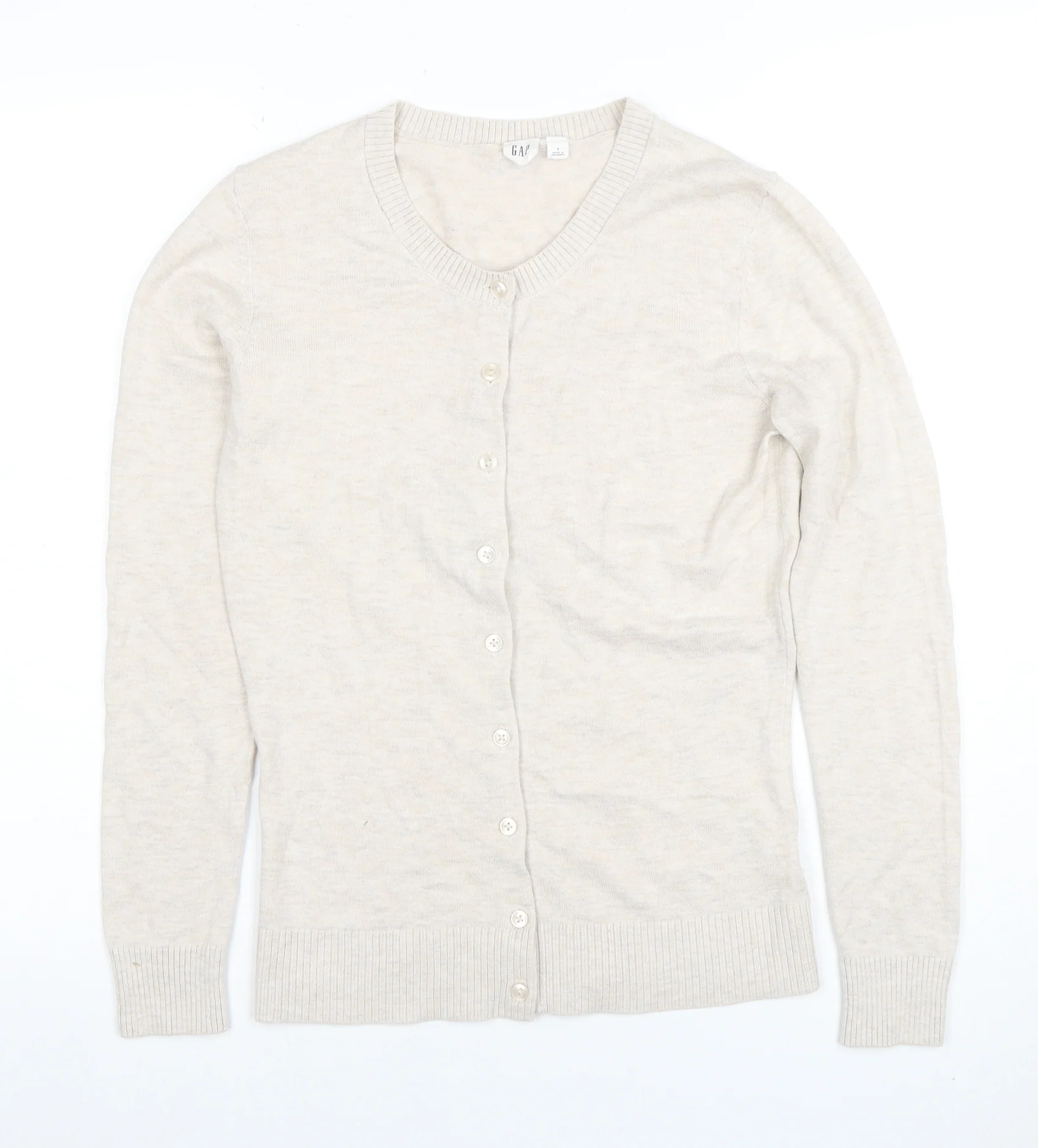 GAP Women Beige Cotton Blend Crew Neck Cardigan Size S