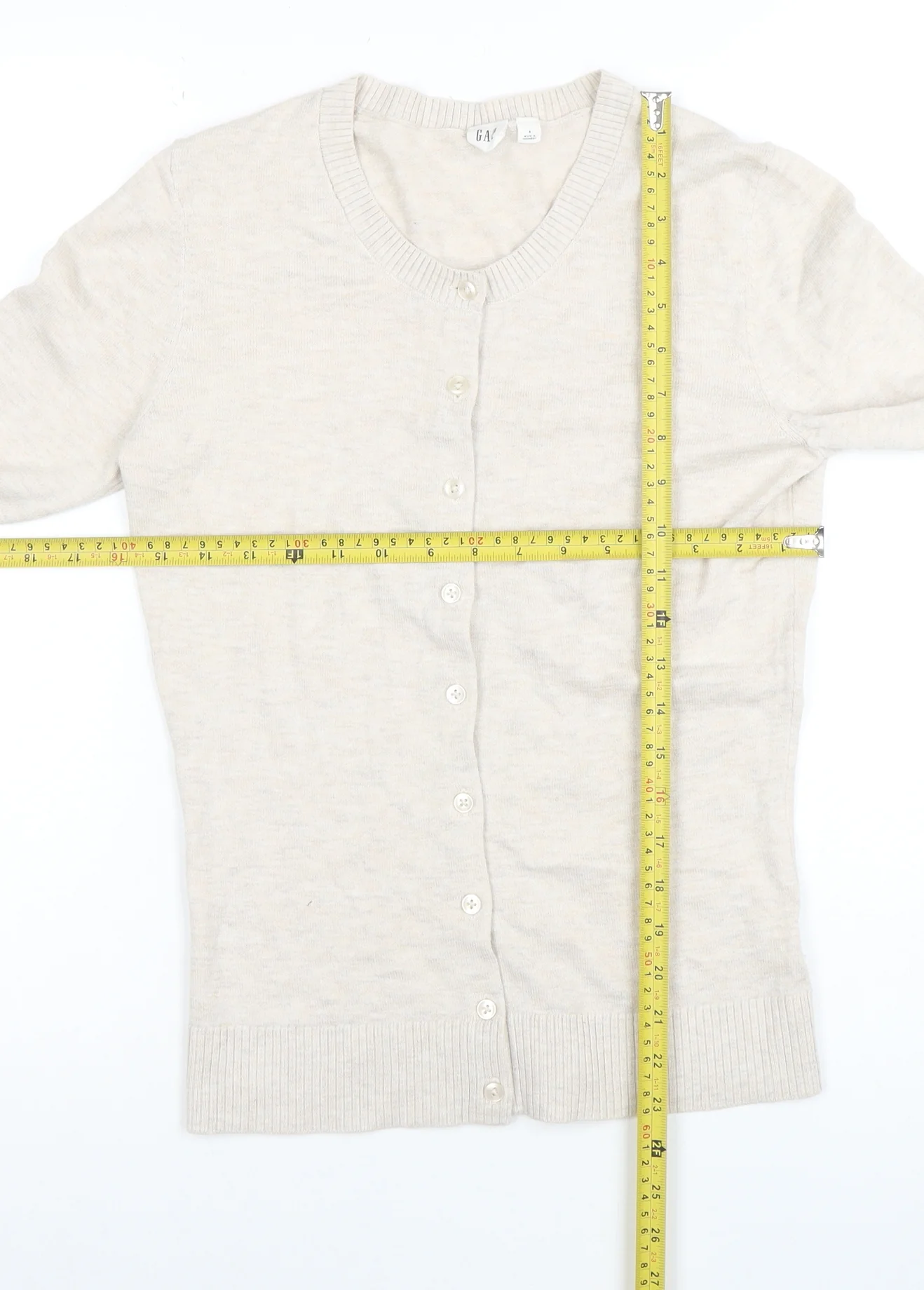 GAP Women Beige Cotton Blend Crew Neck Cardigan Size S - Image 2