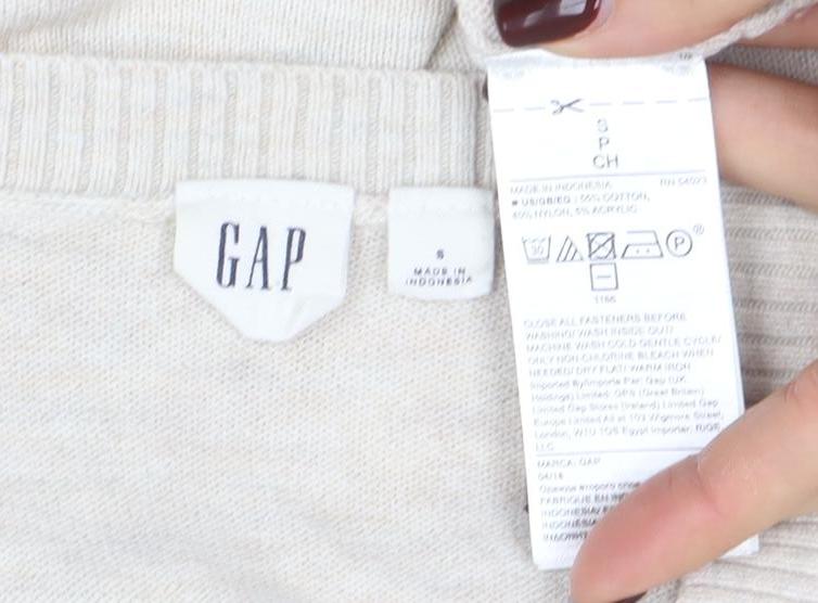 GAP Women Beige Cotton Blend Crew Neck Cardigan Size S - Image 4