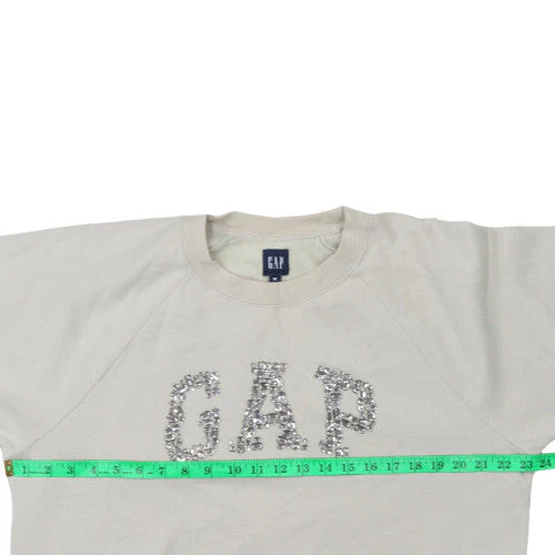 GAP Women Beige Sequin Logo Pullover Sweatshirt M - Image 2