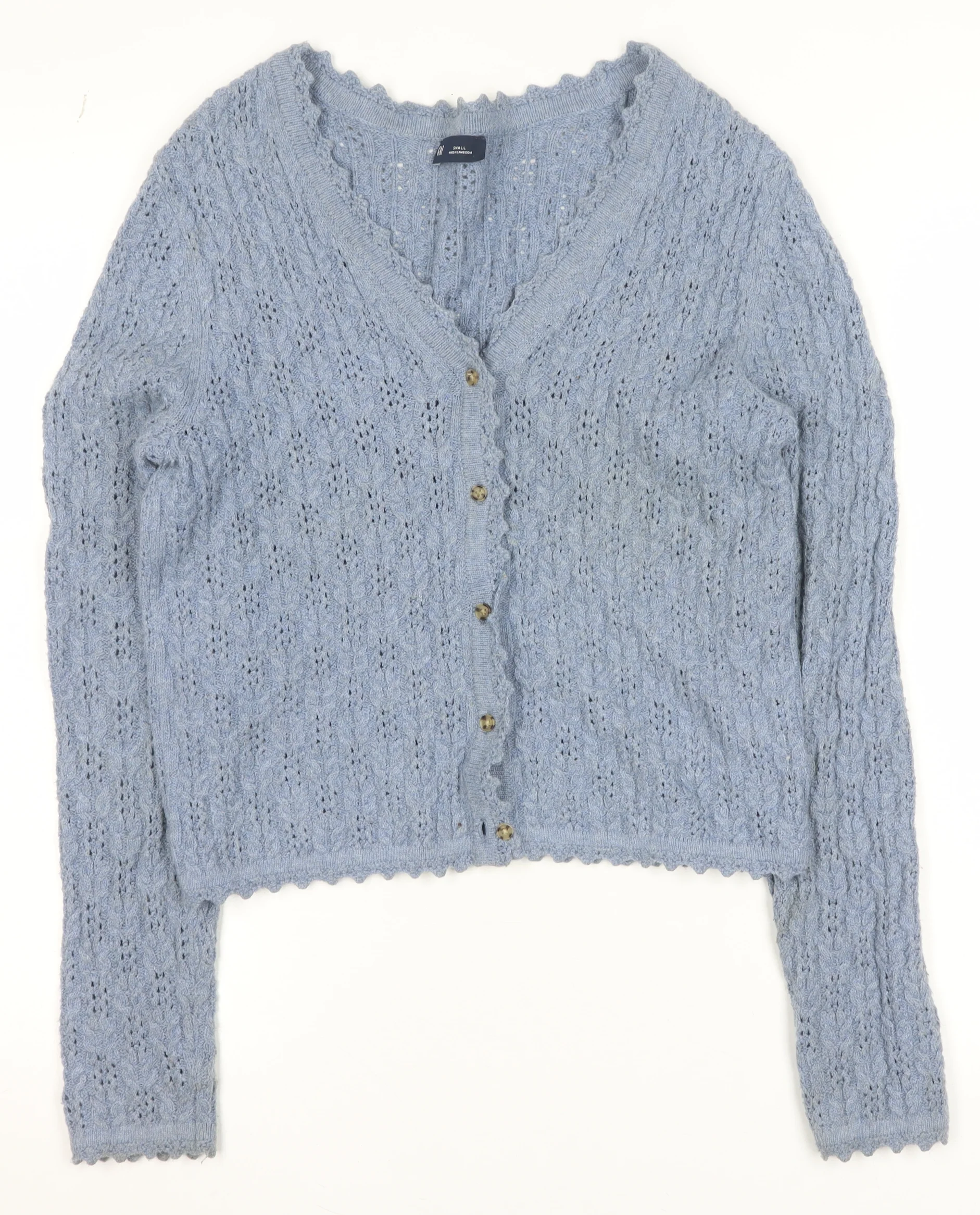 GAP Women Blue Knit Button V-Neck Cardigan Small