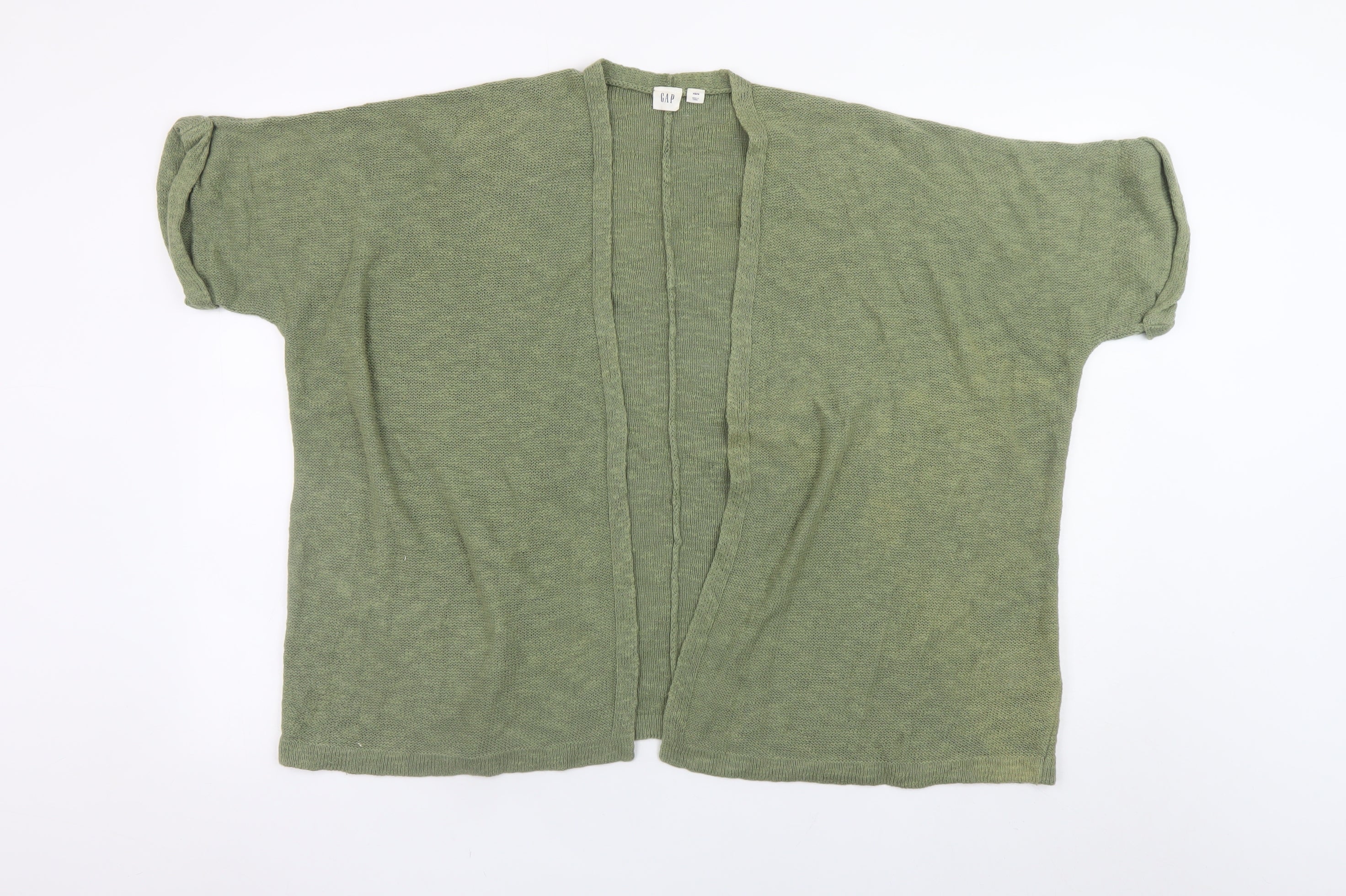 GAP Women Green Open Front Cardigan XS Short Sleeve Cotton Ramie Knit