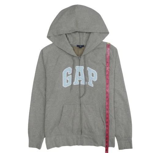 GAP Women Grey Full Zip Hoodie 2XL Logo Fleece Lined Casual - Image 3