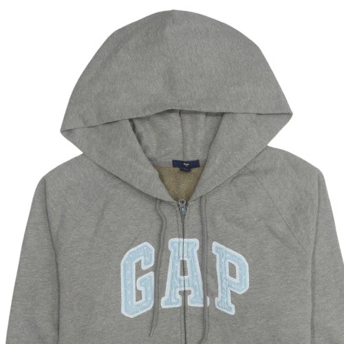 GAP Women Grey Full Zip Hoodie 2XL Logo Fleece Lined Casual - Image 7