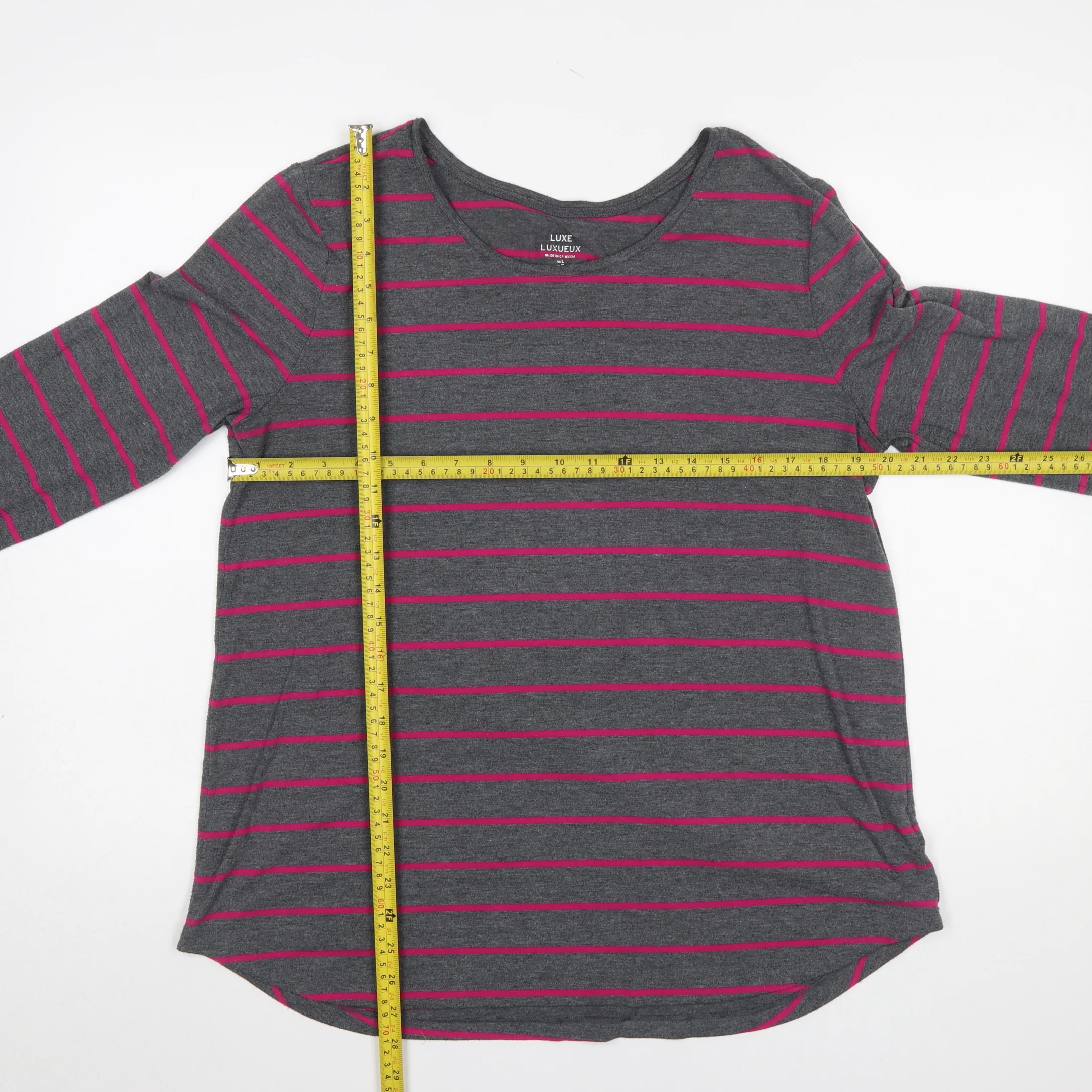 Gap Women Grey Pink Stripe Long Sleeve Luxe T-Shirt Size 14 - Image 2