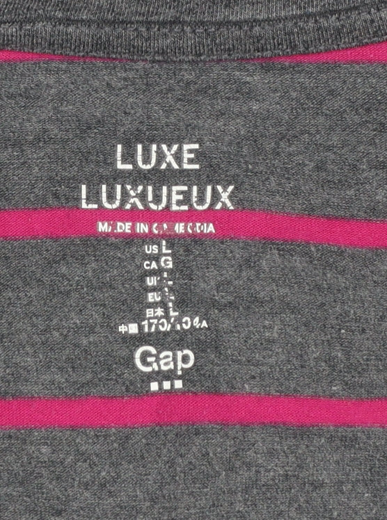 Gap Women Grey Pink Stripe Long Sleeve Luxe T-Shirt Size 14 - Image 4