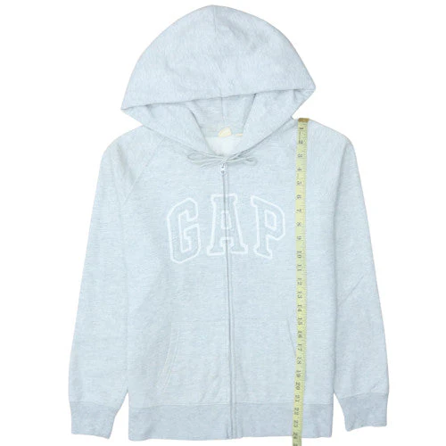 GAP Women Light Grey Full Zip Hoodie Large Cotton Blend Logo - Image 3