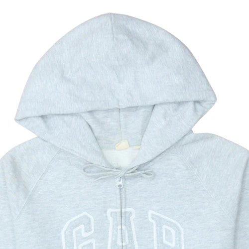 GAP Women Light Grey Full Zip Hoodie Large Cotton Blend Logo - Image 7