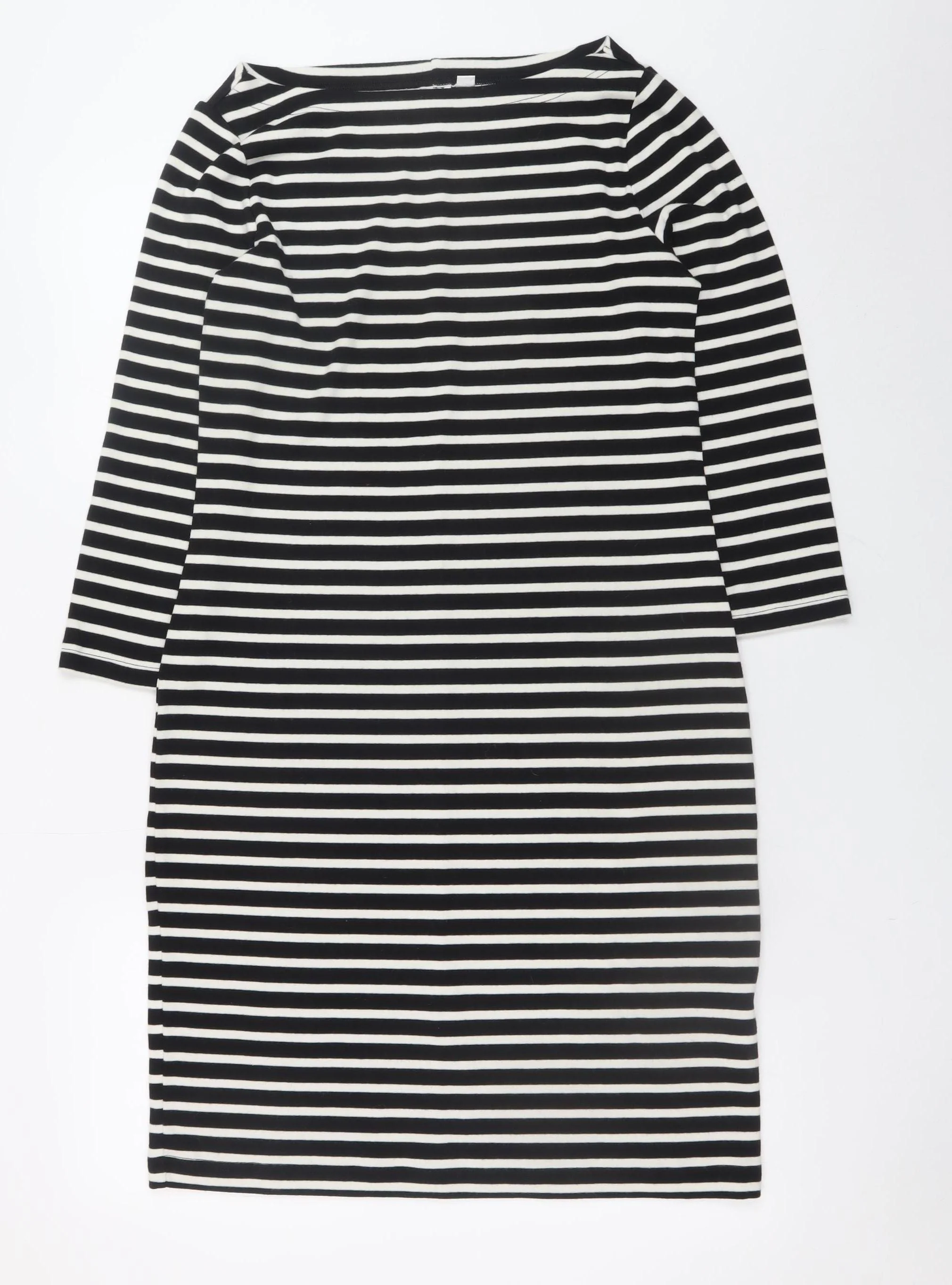GAP Women’s Black Striped Shift Dress M 3/4 Sleeve Boat Neck