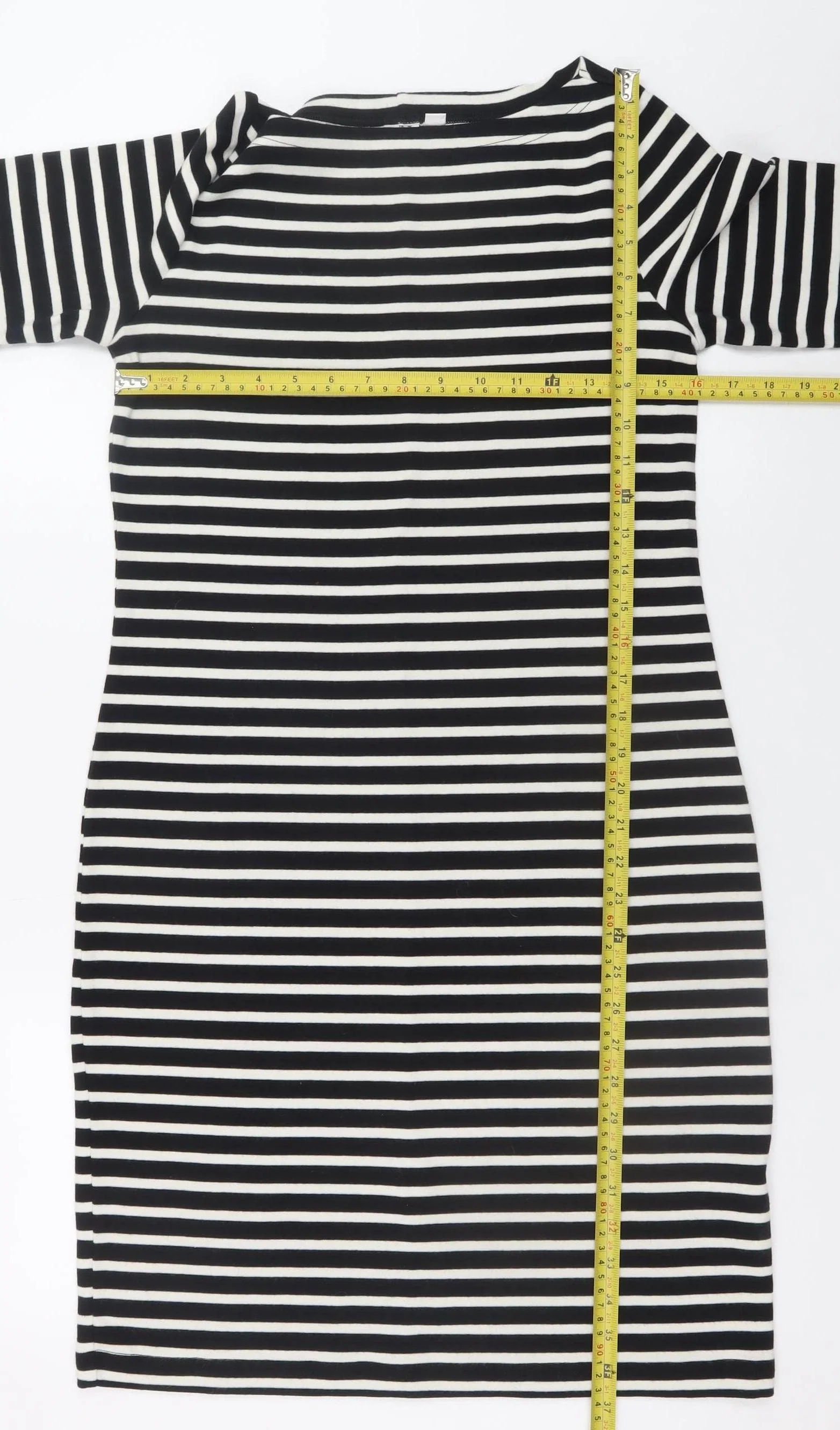 GAP Women’s Black Striped Shift Dress M 3/4 Sleeve Boat Neck - Image 2