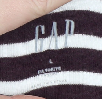 GAP Women’s Black & White Striped Long Sleeve Boat Neck Cotton Modal Jersey Top L - Image 4