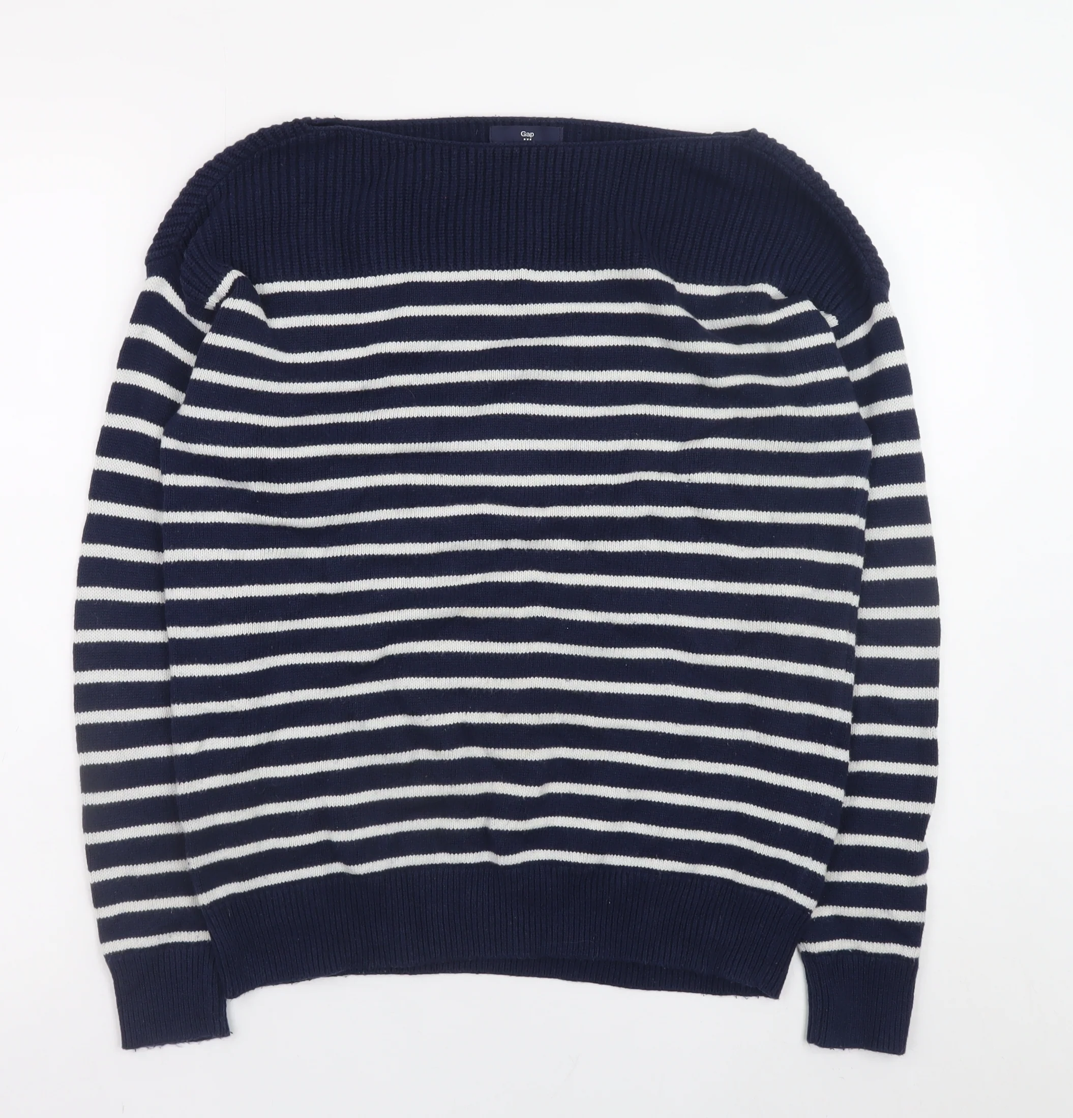 Gap Women’s Blue Striped Cotton Boat Neck Jumper Size S