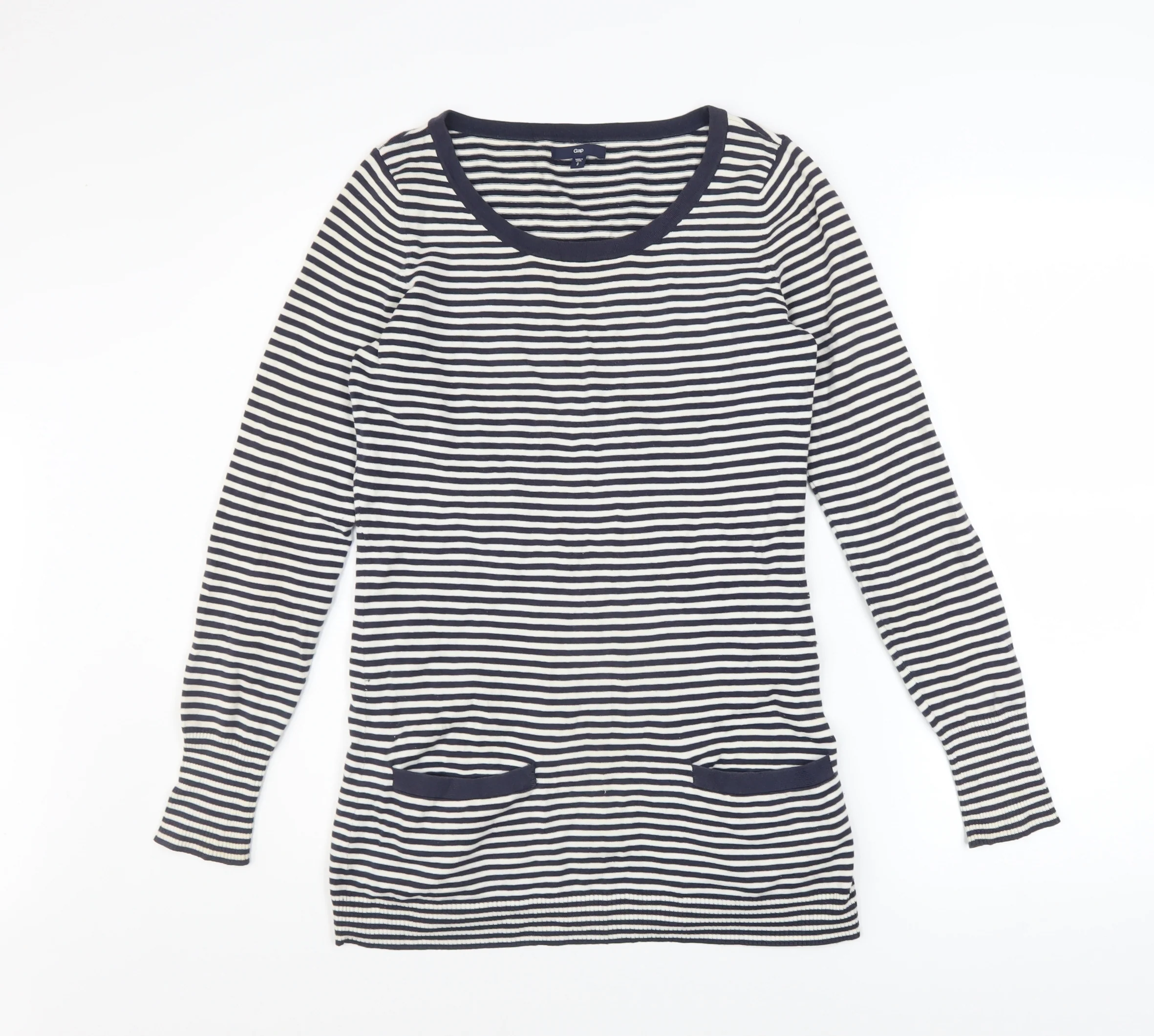 Gap Women’s Blue Striped Scoop Neck Cotton Knit Long Sleeve Jumper Size S
