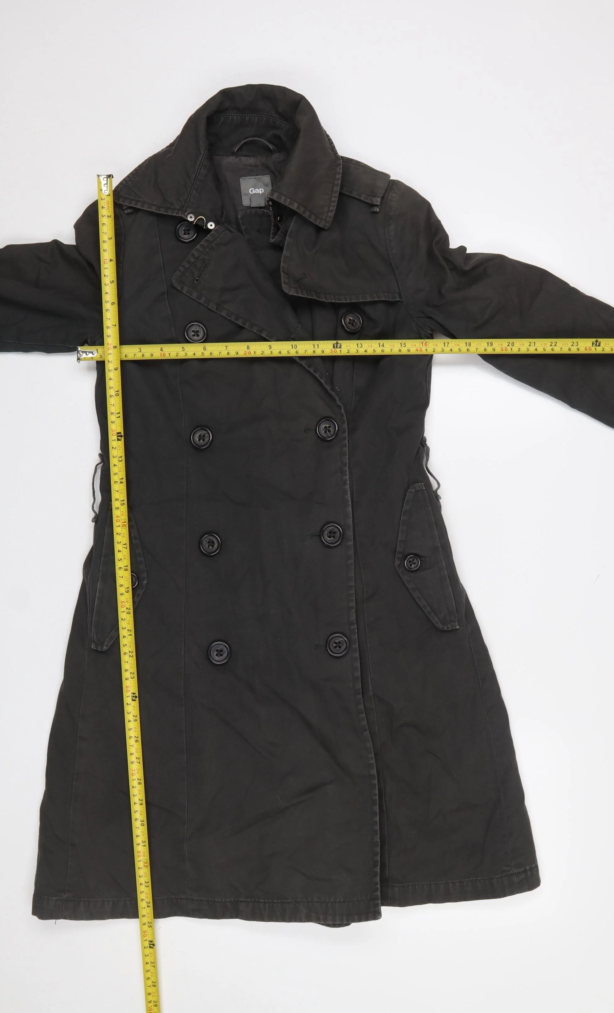 GAP Women's Black Cotton Trench Coat Size 8 Long Lined Classic Style - Image 2