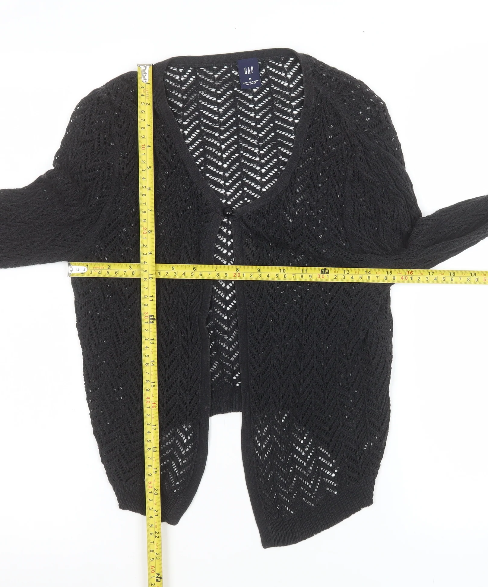 GAP Women's Black Open-Knit Cotton Cardigan Size M - Image 2