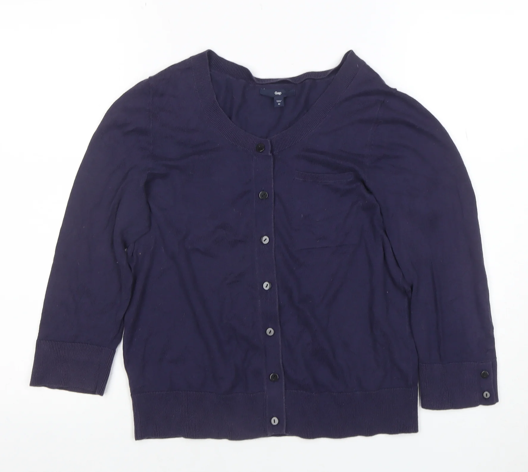 Gap Women's Blue Cotton 3/4 Sleeve Button Cardigan M