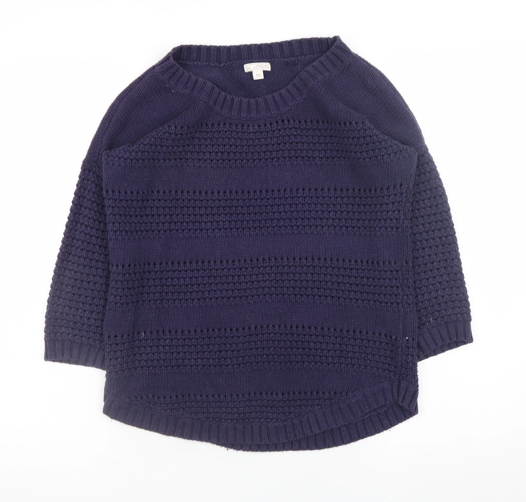 Gap Women's Blue Cotton Chunky Knit 3/4 Sleeve Pullover Jumper XS