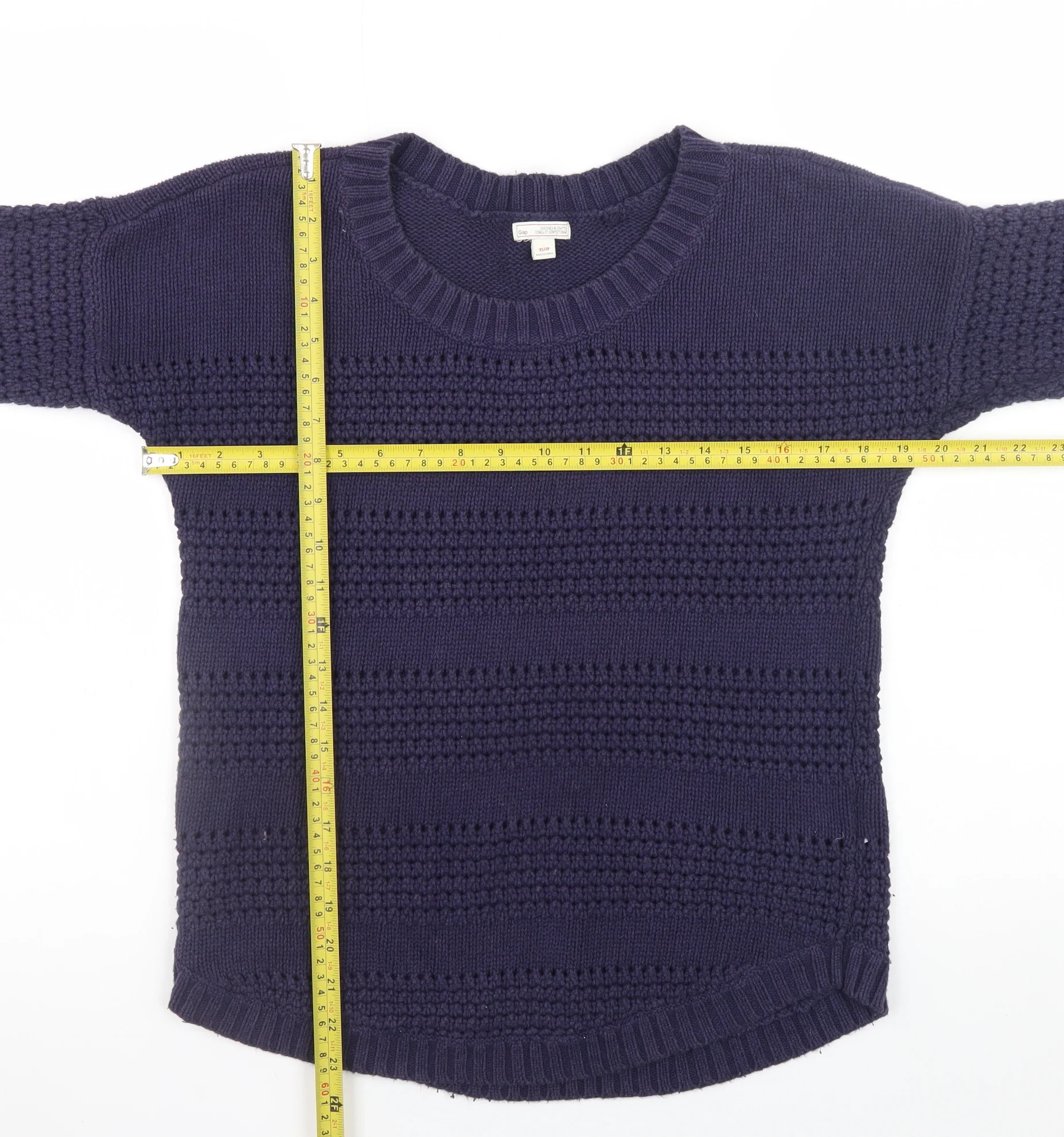 Gap Women's Blue Cotton Chunky Knit 3/4 Sleeve Pullover Jumper XS - Image 2