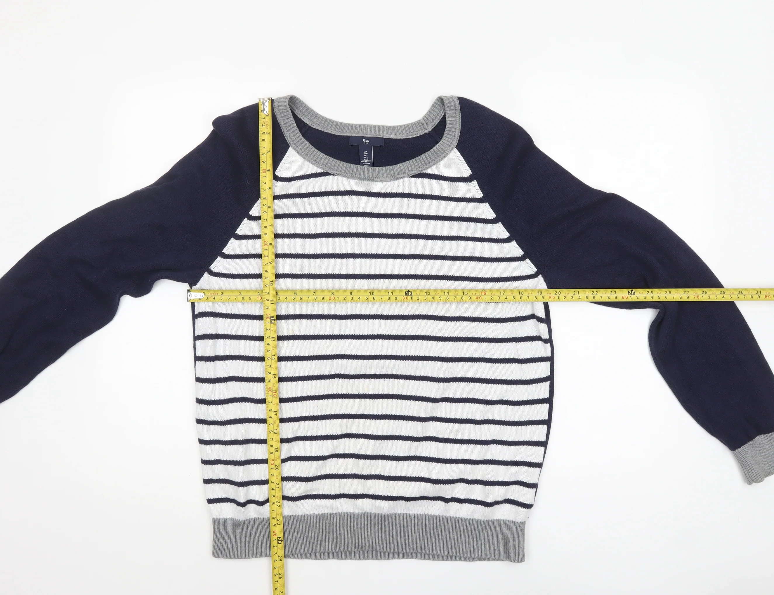 Gap Women's Blue Striped Crew Neck Cotton Jumper Size L - Image 2
