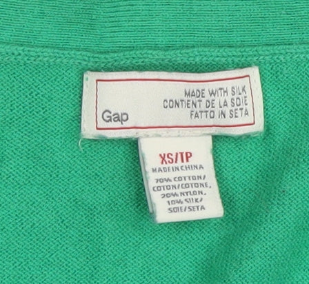 Gap Women's Green XS V-Neck Silk Cotton Cardigan - Image 4