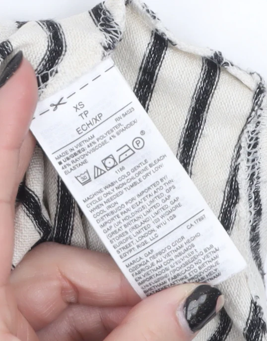 GAP Women's White Striped V-Neck Relaxed Fit T-Shirt XS - Image 4
