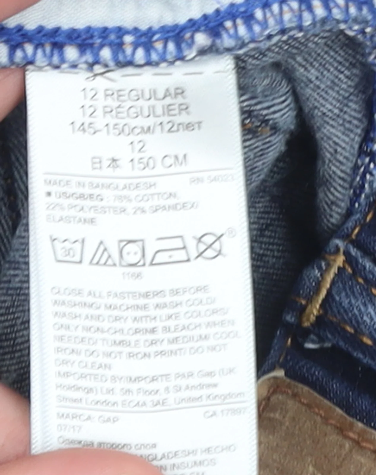 GapKids Boys Blue Slim Straight Jeans Size 12 Regular Cotton Blend - Image 5