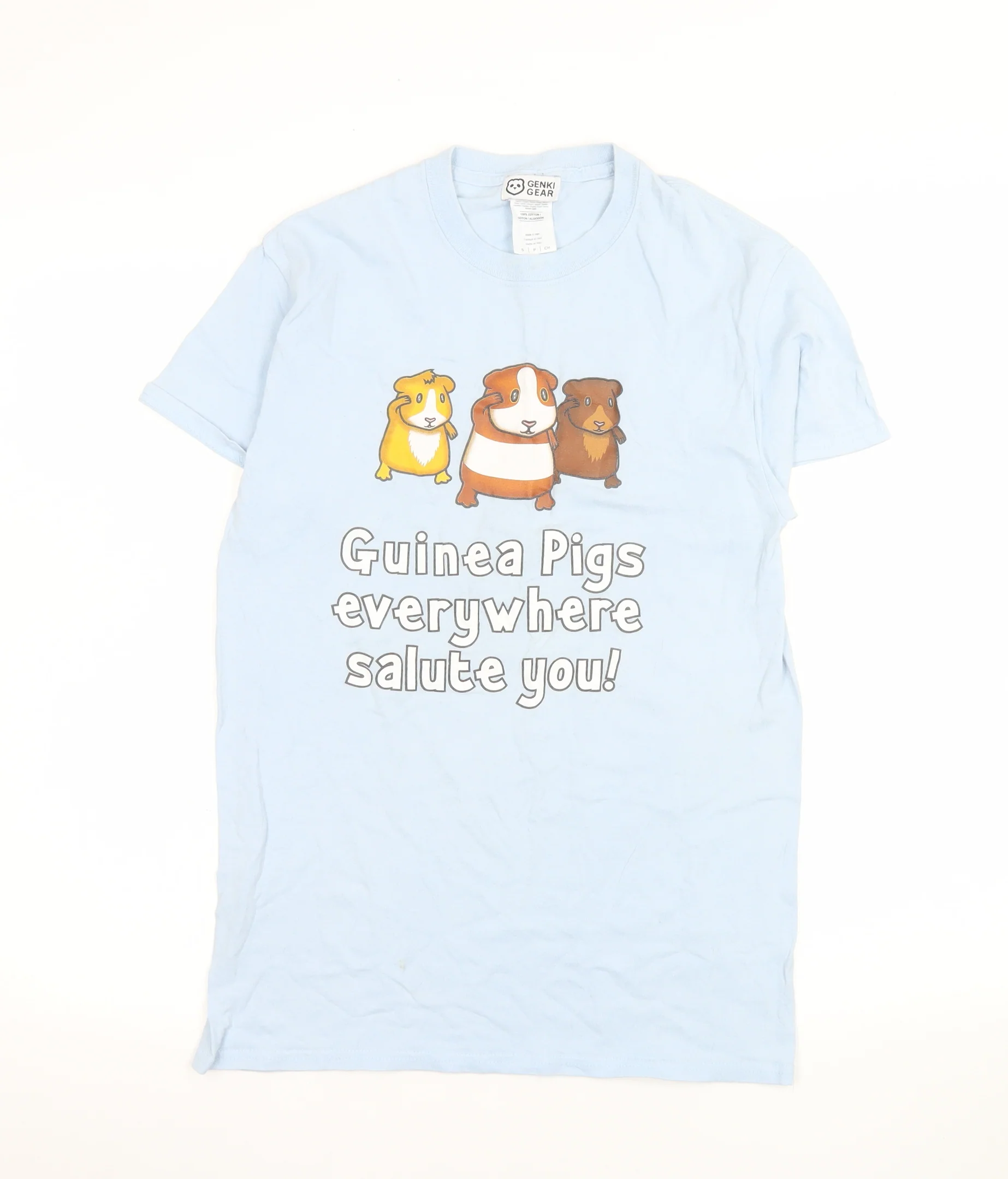 Genki Gear Women Blue Guinea Pig Graphic T-Shirt Size S