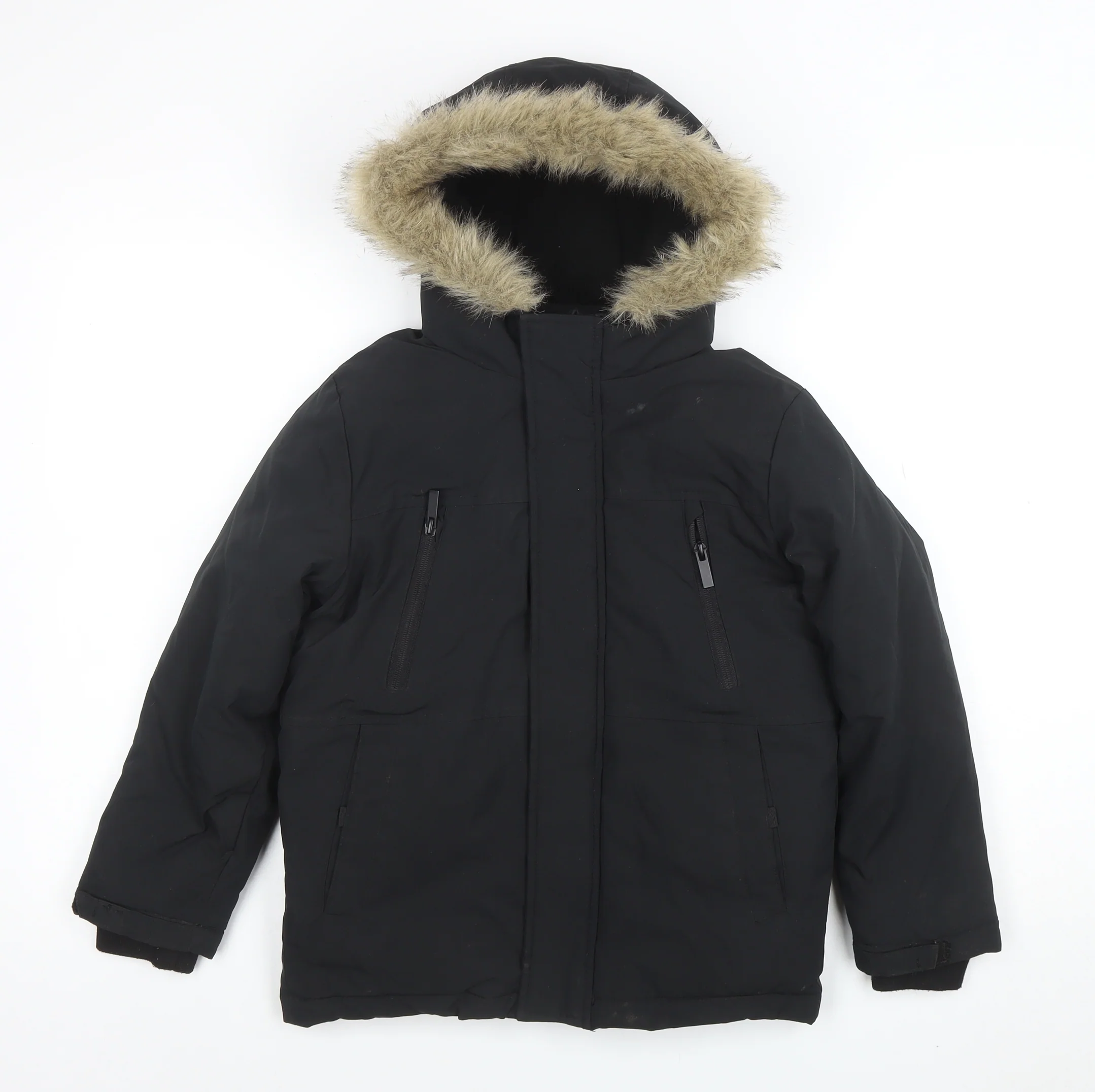 George Boys Black Hooded Faux Fur Trim Winter Parka Coat 8-9 Years